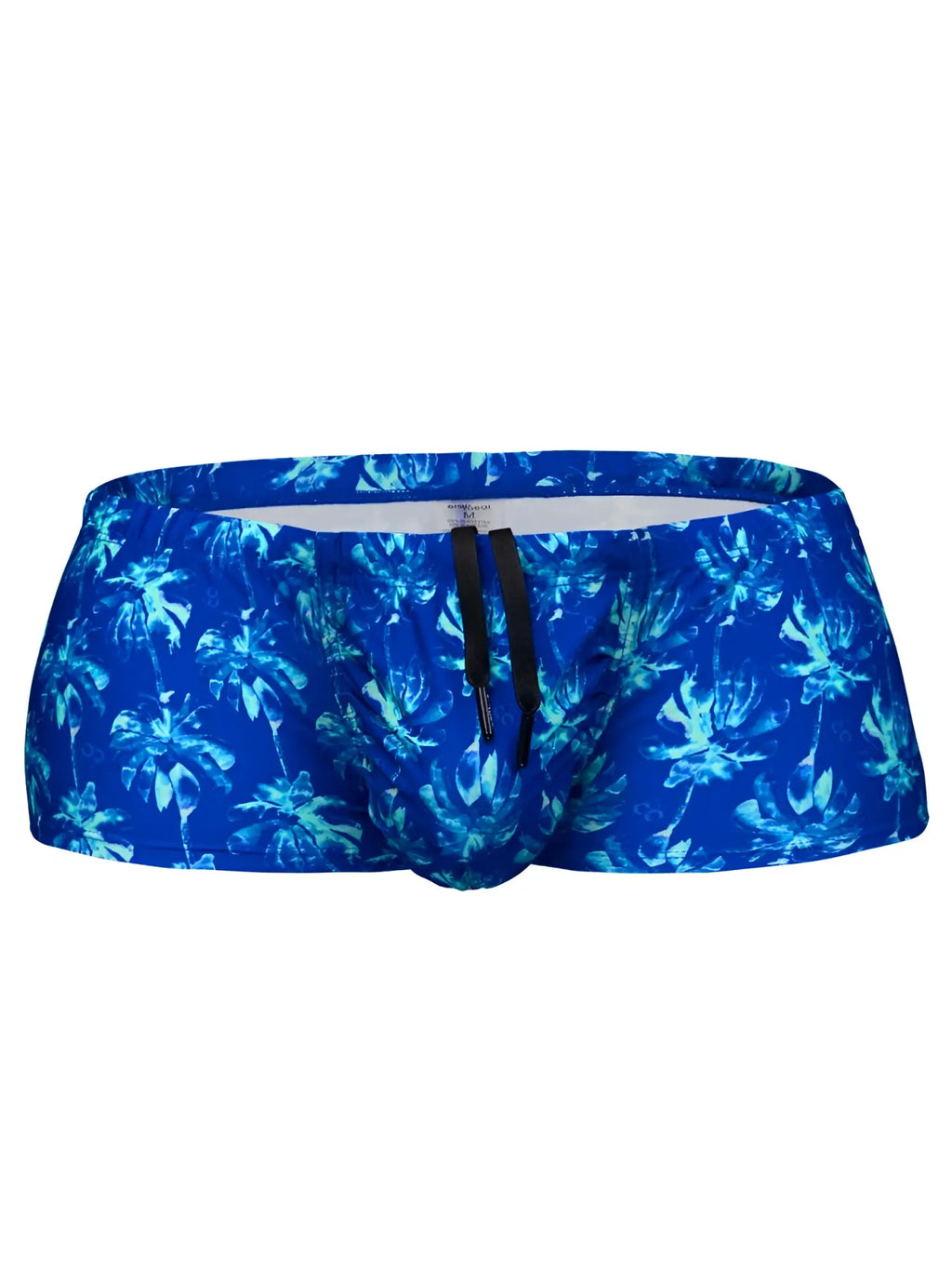 Front view of ErgoWear EW1827 FEEL SW swim trunks in Royal Blue-Palms print.