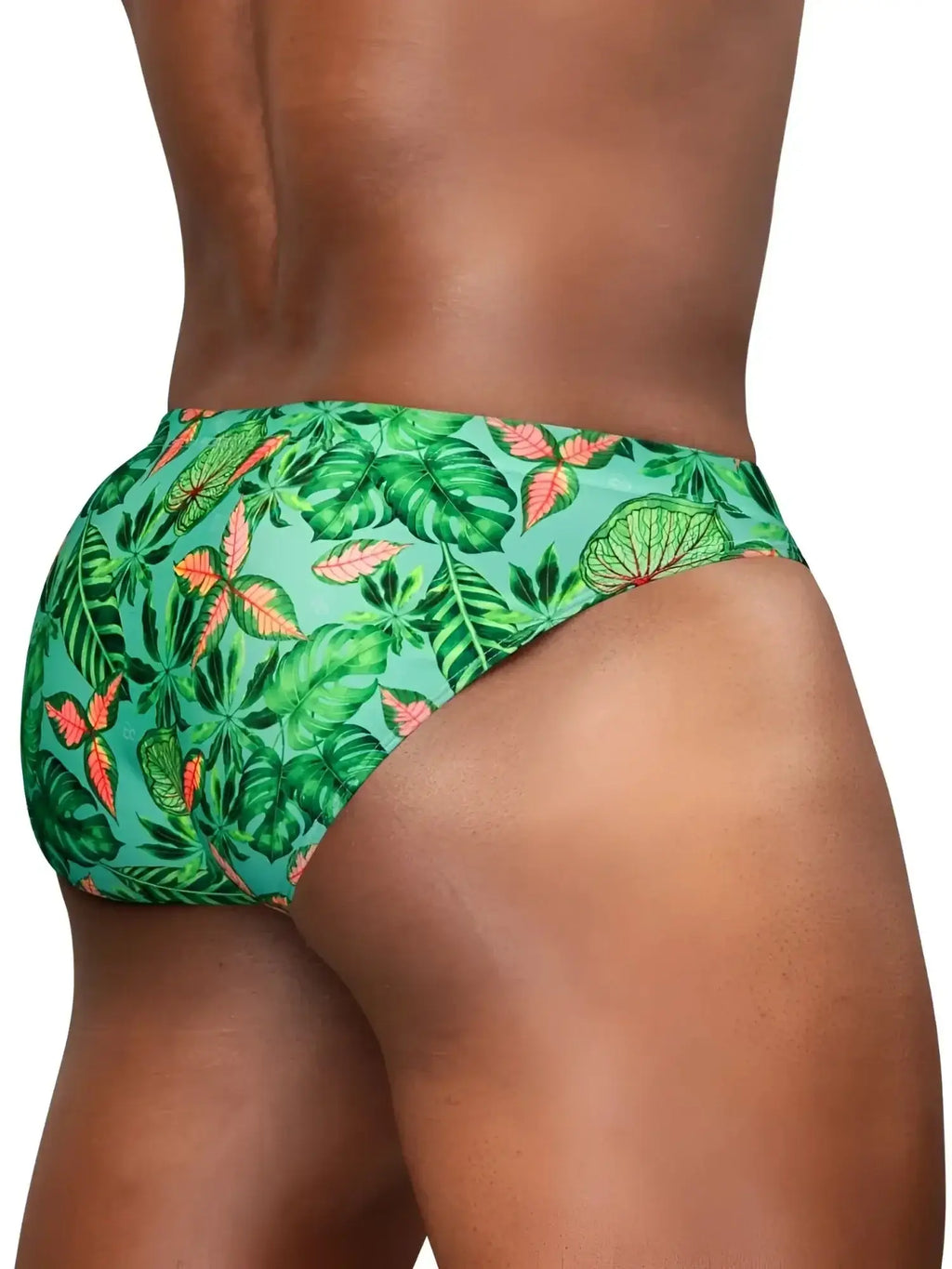 Back view of ErgoWear EW1828 FEEL SW Swim Bikini in Aqua-Leaves print on a man.