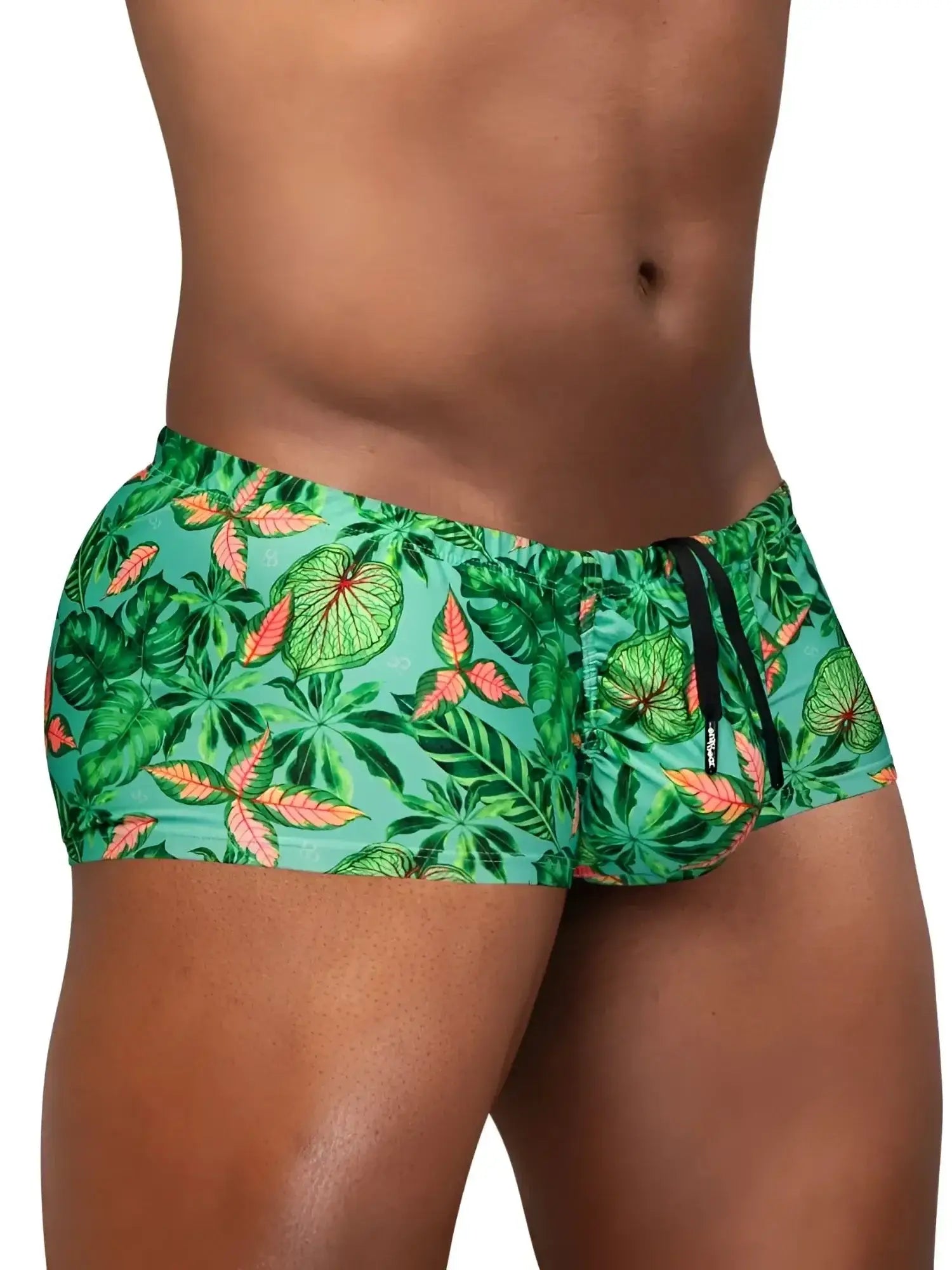 ErgoWear EW1829 FEEL SW swim trunks in Aqua-Leaves, shown in a side-profile product view.