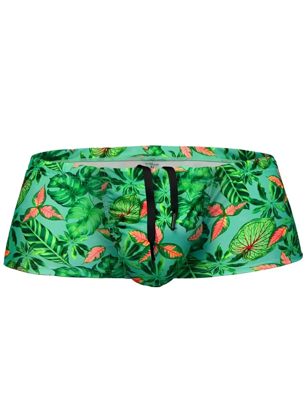 Front view of ErgoWear EW1829 FEEL SW swim trunks in Aqua-Leaves print.