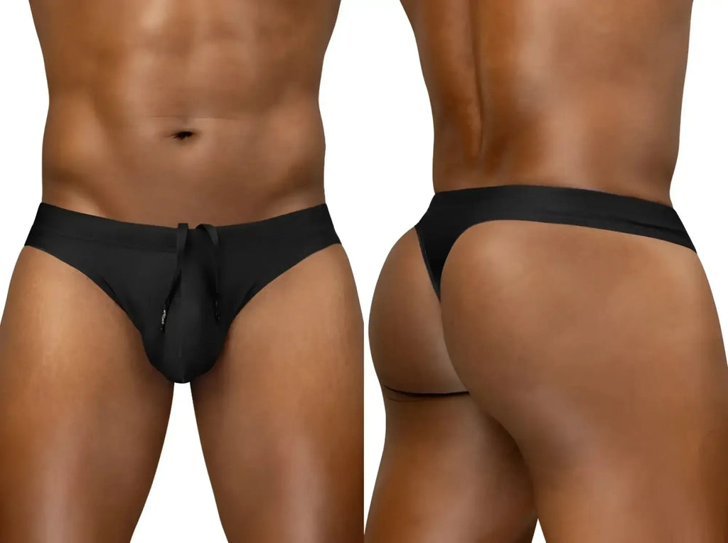 ErgoWear EW1830 X4D SW black swim thongs, showing front and back views on a model.