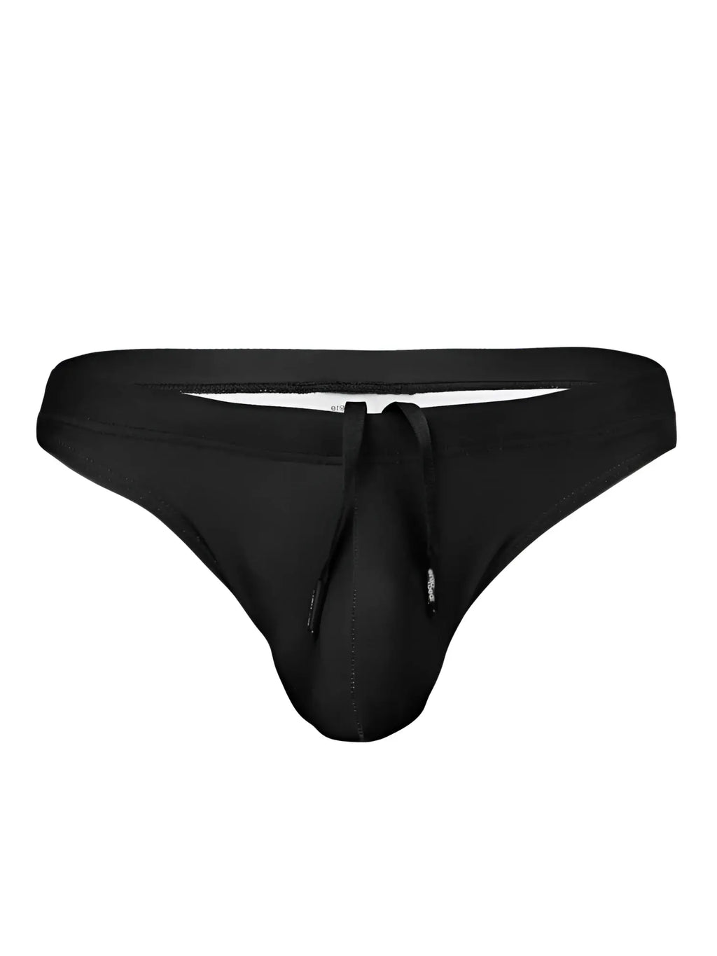 Front view of the black ErgoWear EW1830 X4D SW swim thong with drawstring detail.