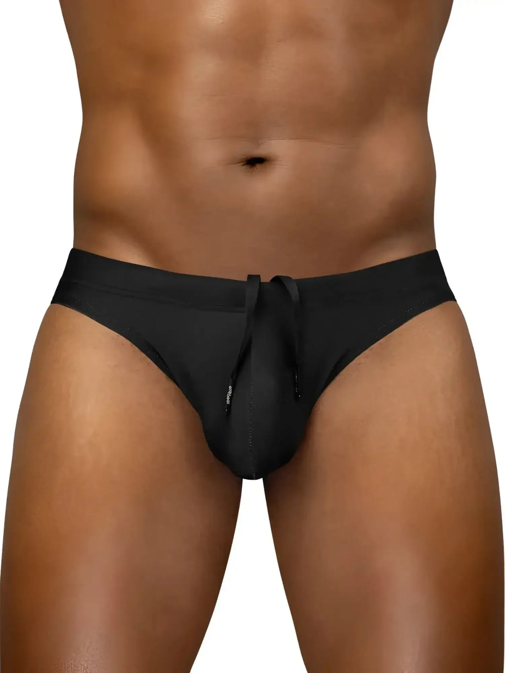 Front view of ErgoWear EW1830 X4D SW Swim Thongs in black on a model.