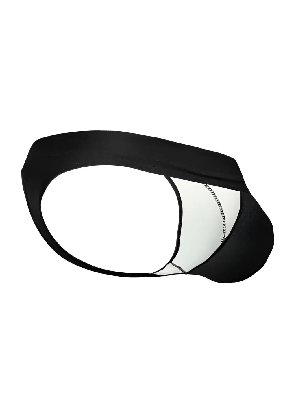 ErgoWear EW1830 X4D SW black swim thong, isolated side angle view showing the contoured pouch design.