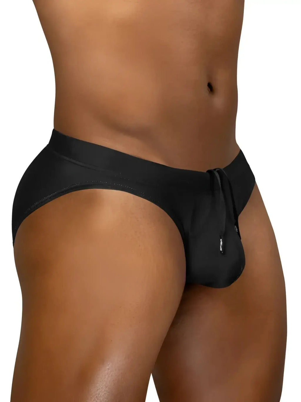 ErgoWear EW1831 X4D SW Swim Bikini in black, side view showing fit and drawcord detail.