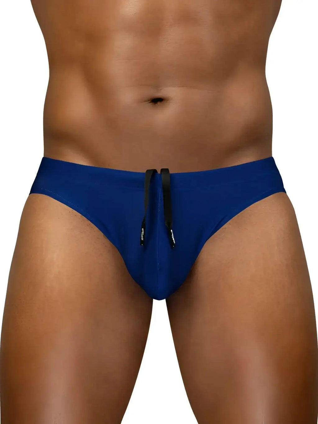 Front view of the blue indigo ErgoWear EW1833 X4D SW swim bikini on a male model.