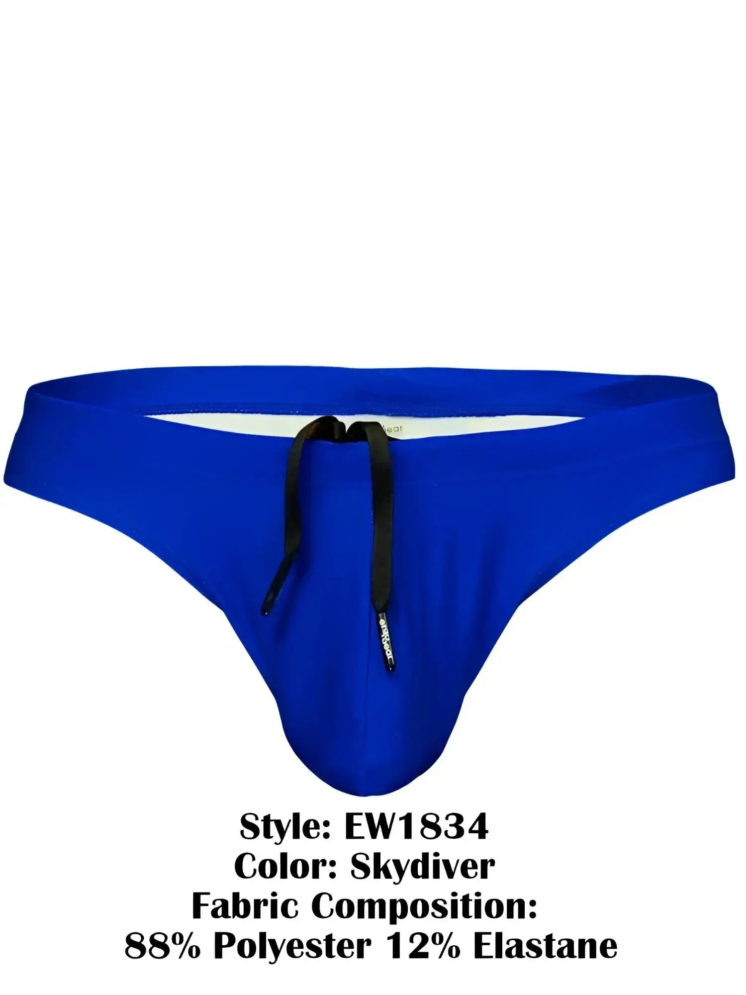 Front view of ErgoWear EW1834 X4D swim thongs in Skydiver blue with a black drawstring.