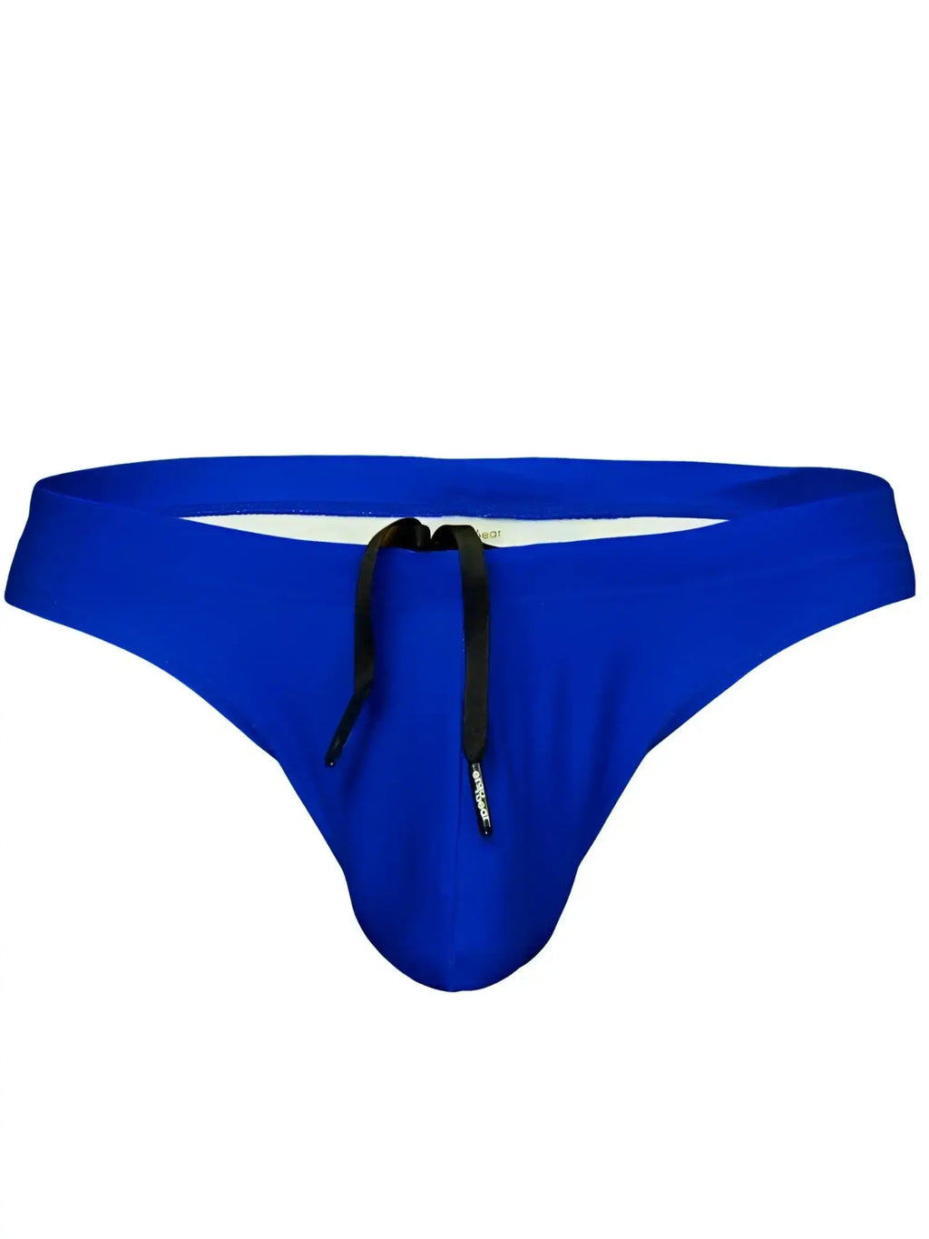 Front view of ErgoWear EW1834 X4D SW swim thong in Skydiver blue with black drawstring.