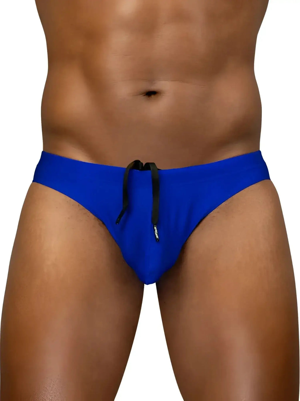 Front view of ErgoWear EW1834 X4D SW swim thong in skydiver blue on a model.