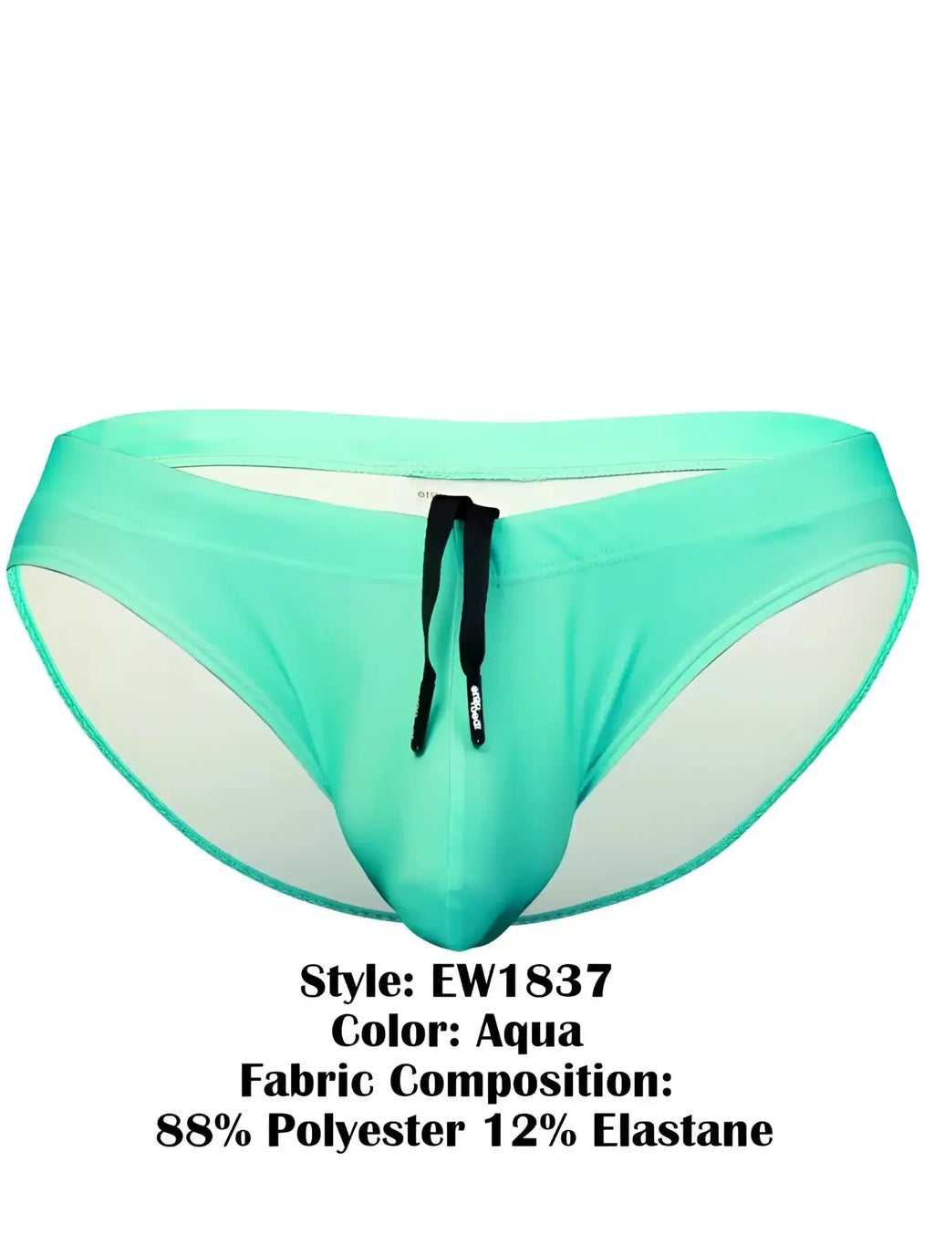 ErgoWear EW1837 X4D Swim Bikini in aqua, front view showing the waistband drawstring and contour pouch.
