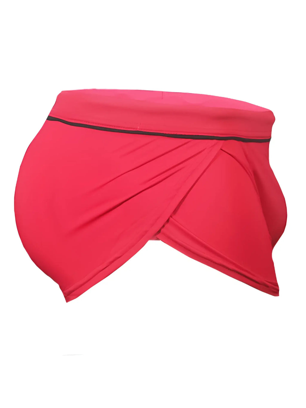 Ernesto Square Trunk bright red stretchy fabric shorts with black trim along the waistband