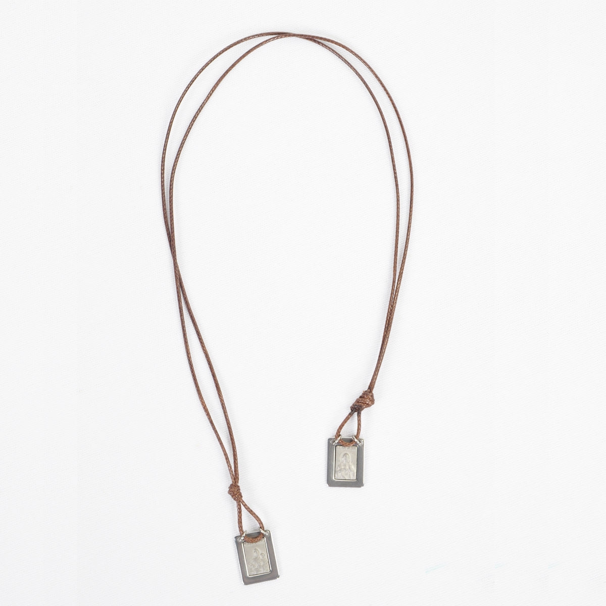 CA-RIO-CA Our Lady of the Carmel Scapular with brown leather cord - Men's Necklace - Male Jewelry