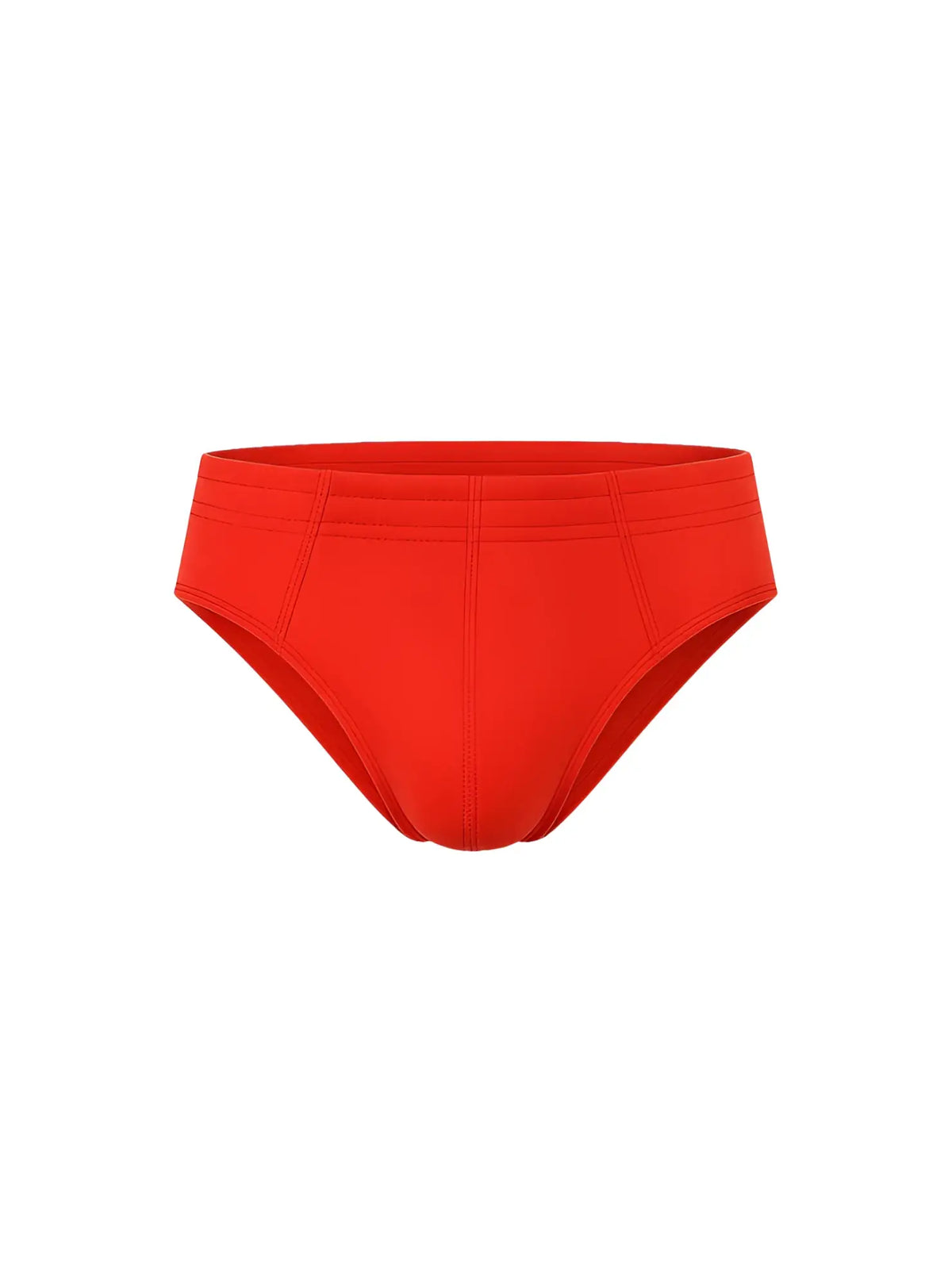 Essential cotton brief bright red form-fitting swim trunks with smooth elastic waistband and subtle seam detailing