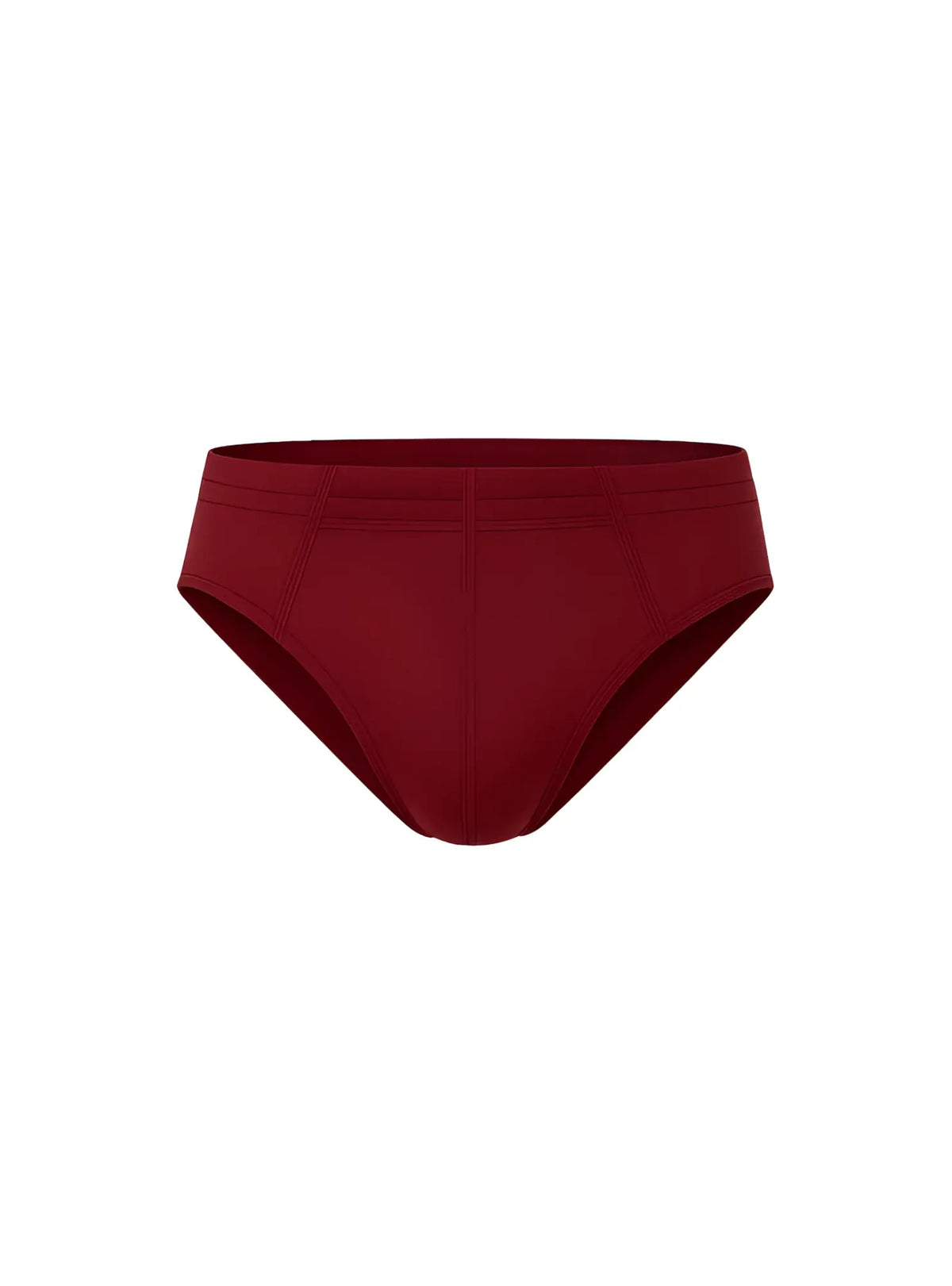 A sleek solid burgundy essential cotton brief with smooth fabric finish and subtle seam detailing