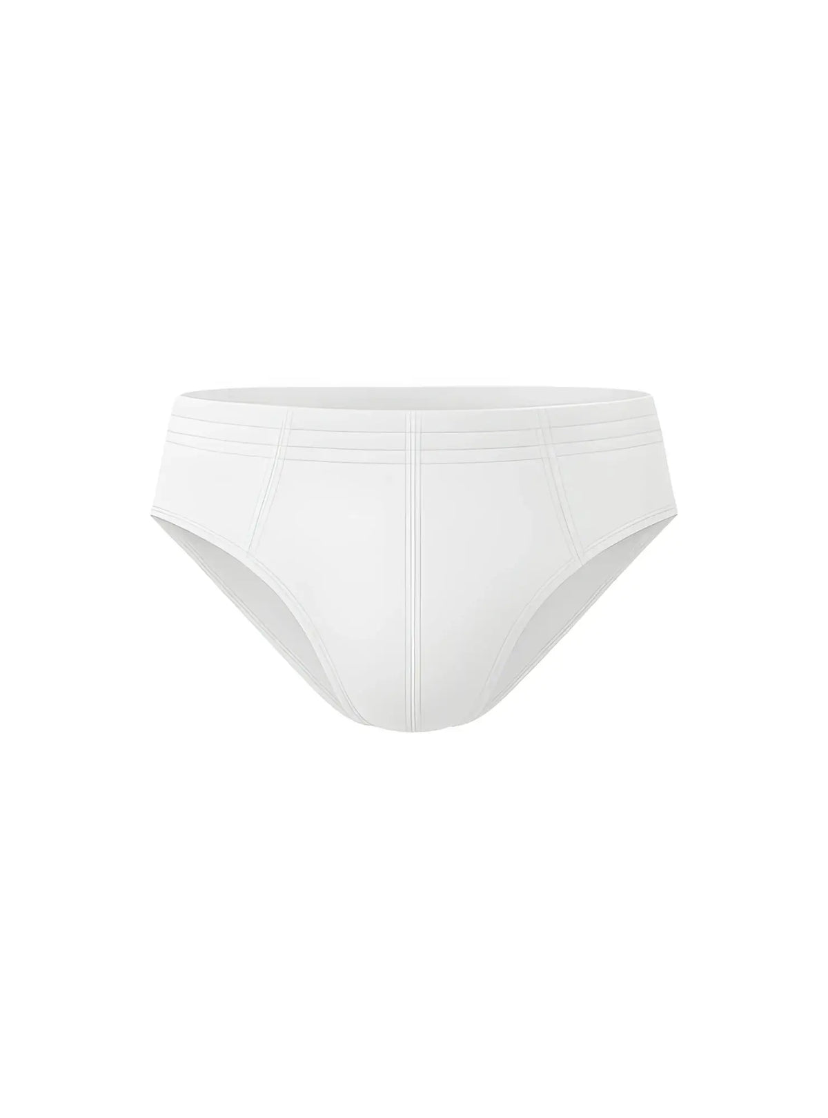 White essential cotton brief with smooth seamless design and subtle stitching details showing the back side