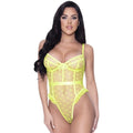 Neon yellow sheer high leg teddy with star pattern and ruffled hem from exposed lingerie in size ml