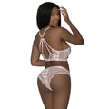 Delicate blush pink lace bra with floral embroidery and crisscross back design from exposed lingerie lace cami set l/xl