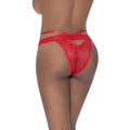 Red lace thong cheeky panty with sheer intricate floral pattern and satin-like waistband in red s m back side view