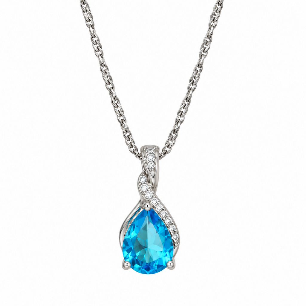 Blue Teardrop Crystal Necklace