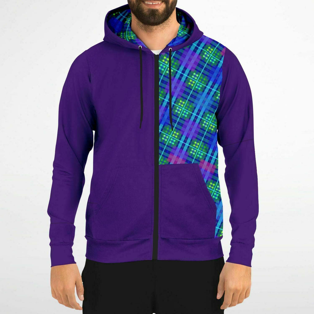 Maris Equi Men's Blue Tartan Zip-Up Hoodie