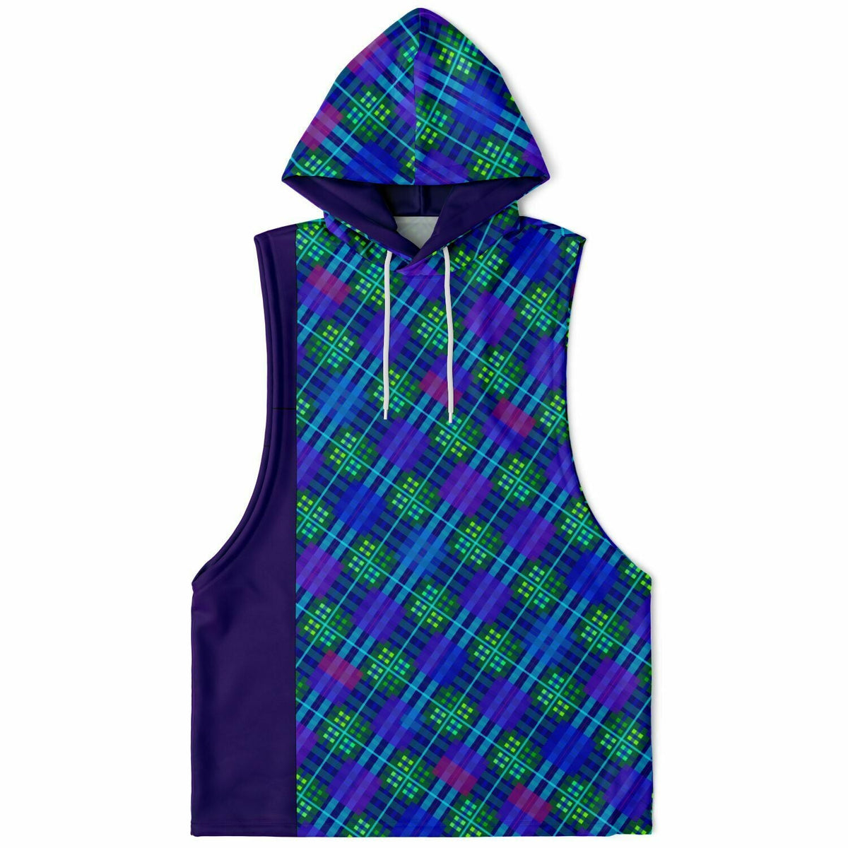 Maris Equi Blue Tartan Men's Drop Armhole Cotton Blend Hoodie