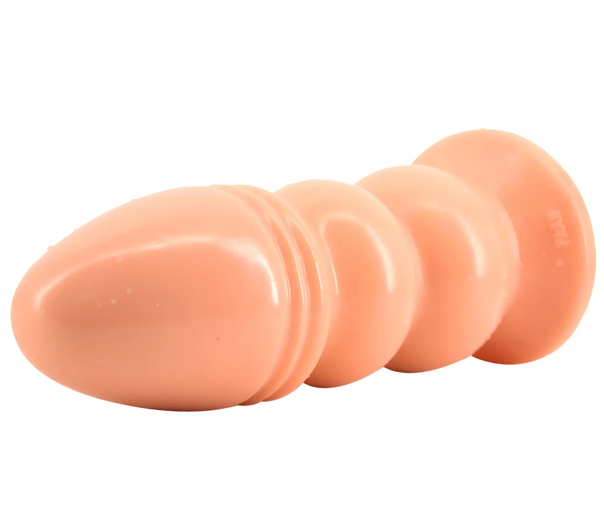 Peach-colored silicone FAAK huge anal plug with rounded segmented design for comfortable use