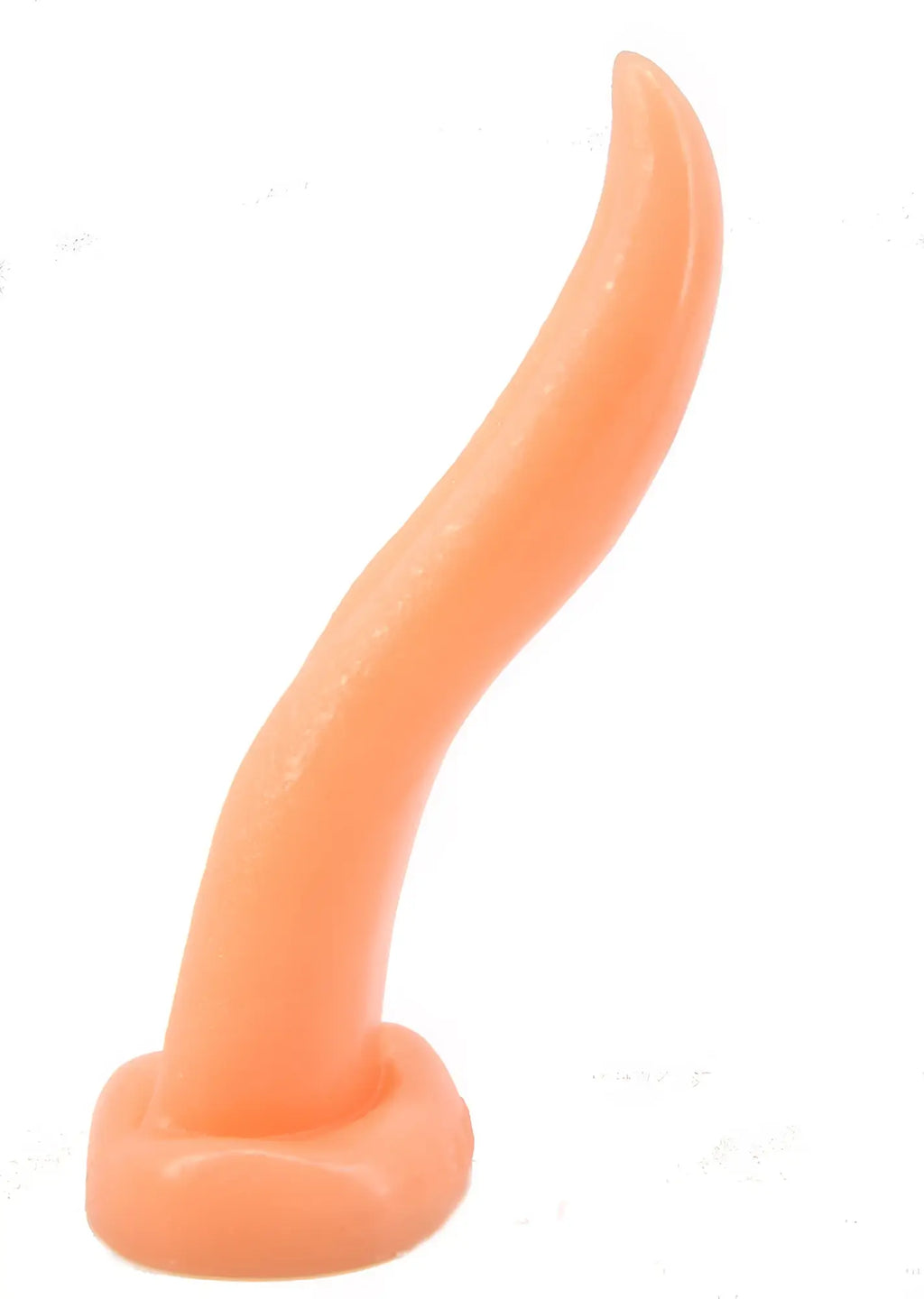 Peach-colored silicone FAAK tongue shape anal plug with a curved tapered design and rounded base