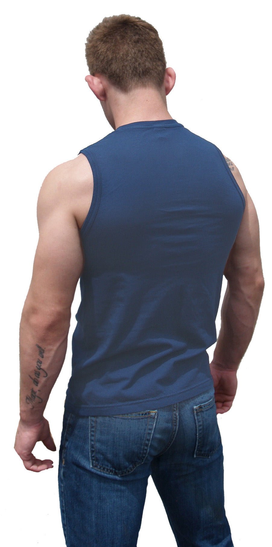 Ajaxx63 Faded Navy Sleeveless Athletic Fit Barefront