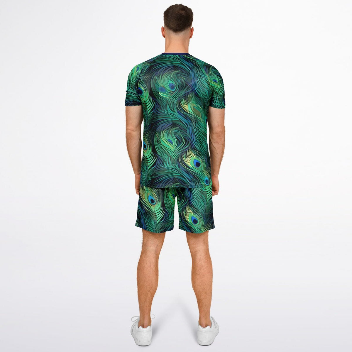 Maris Equi Peacock Feather Print Shorts And Top Set For Men