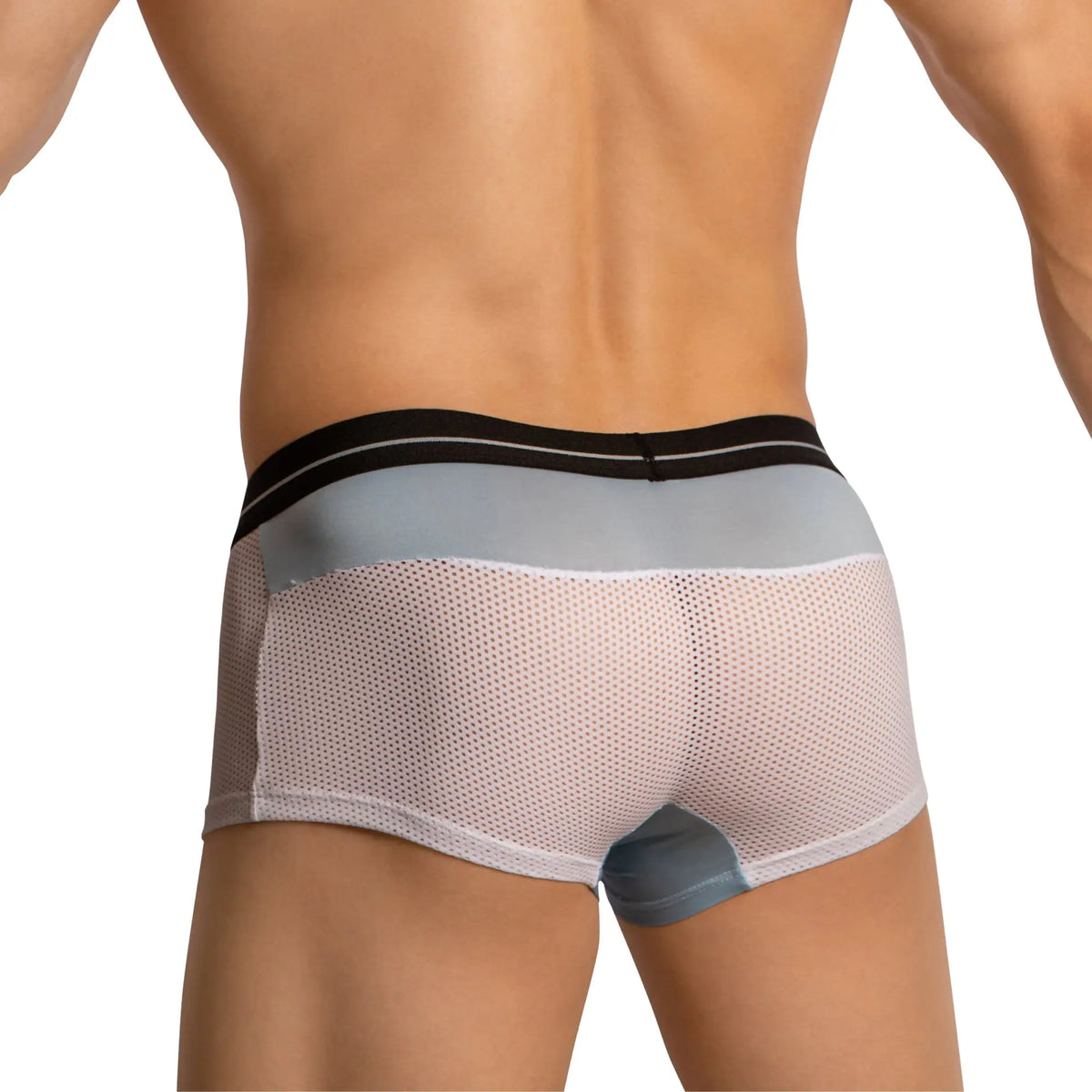 Feel feg031 boxer trunk light gray mesh briefs with black waistband and subtle white stripes