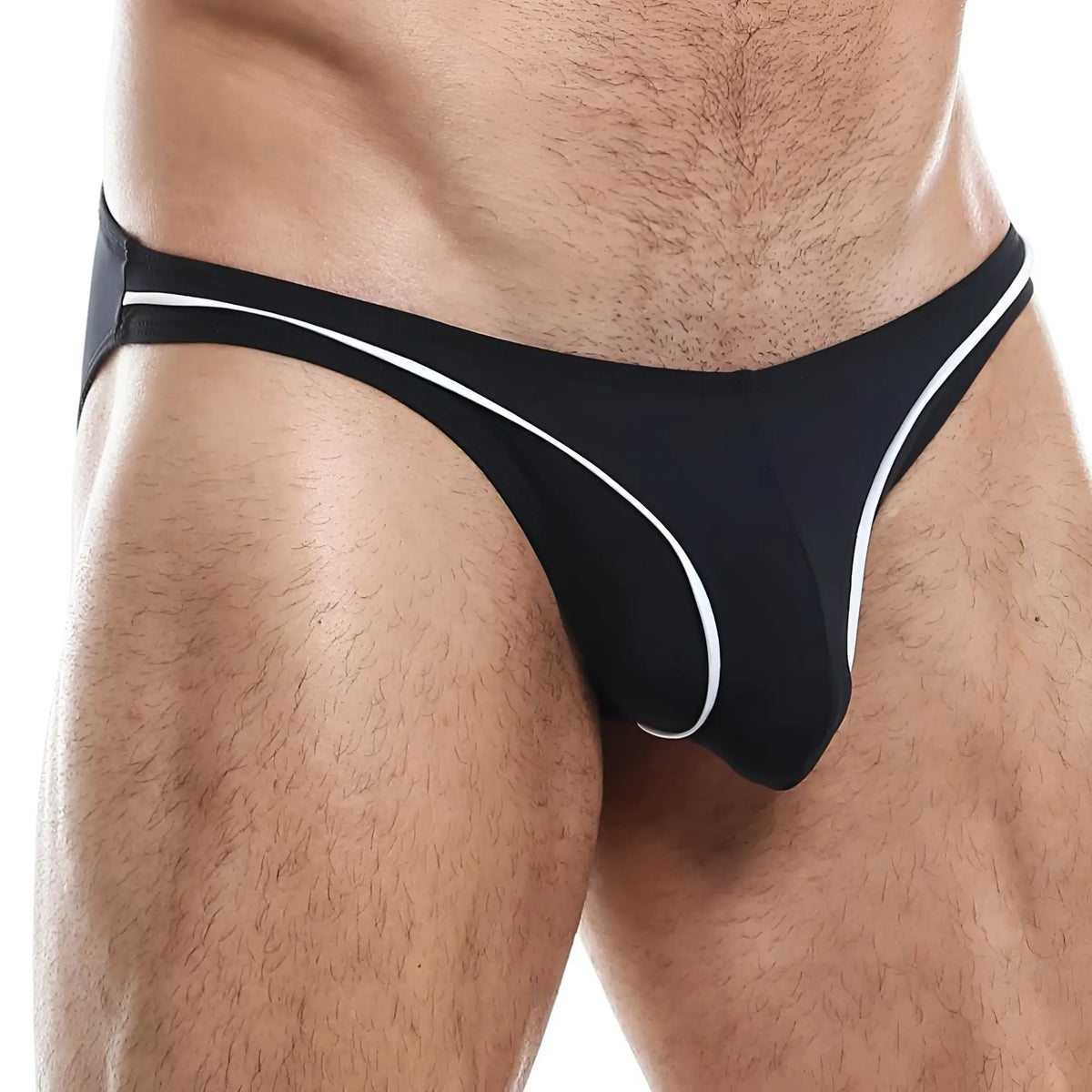 Feel fei011 bikini brief black thong with white trim showing the back side made of comfortable fabric