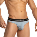Light blue mesh Feel FEI023 bikini briefs with a black waistband featuring the white Feel logo