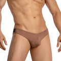 Tan menâ€™s briefs feel fei024 bkini brief with black waistband stripe detail in a soft comfortable fabric