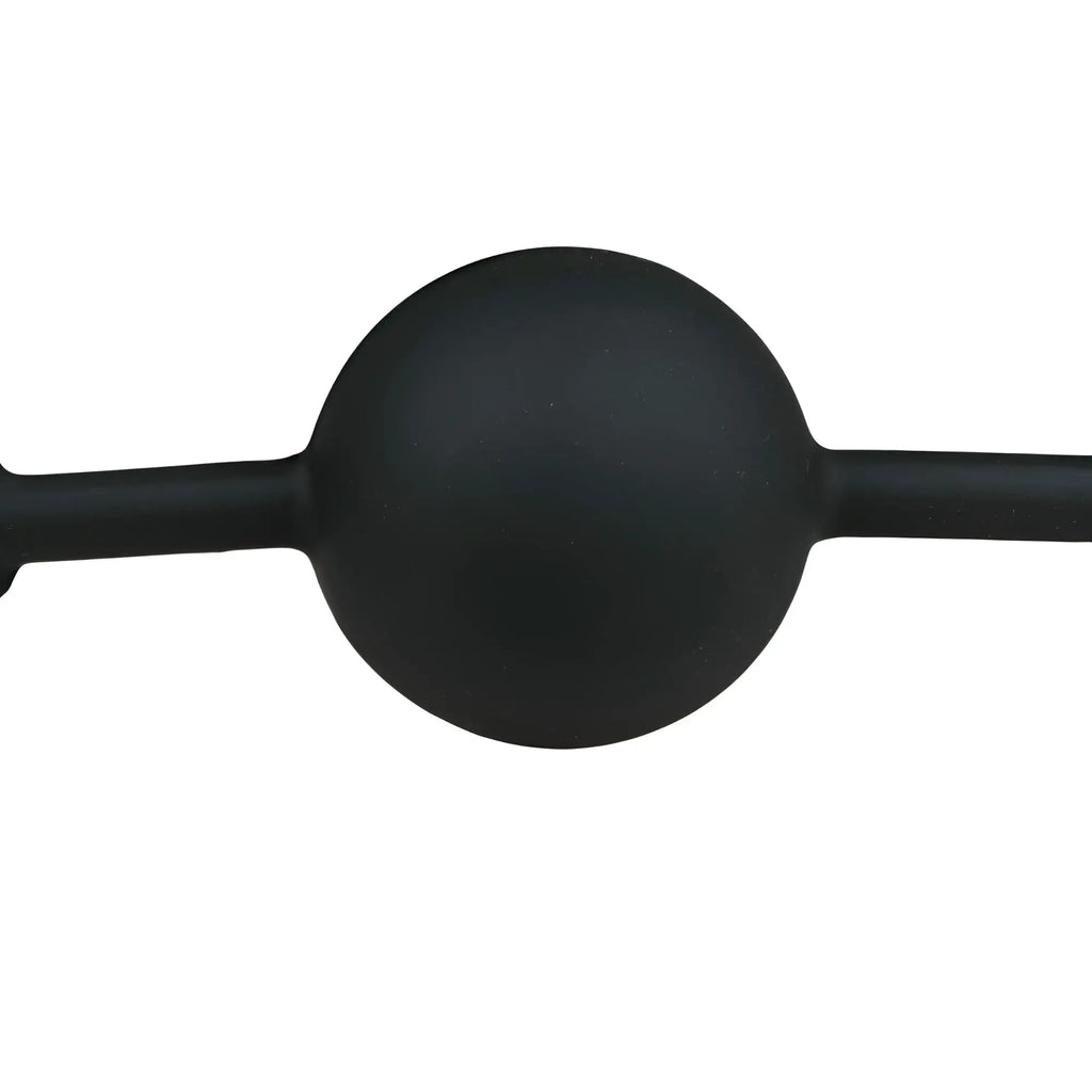 Black silicone anal plug with rounded smooth surface and tapered ends from fetish collection ball gag with silicone ball
