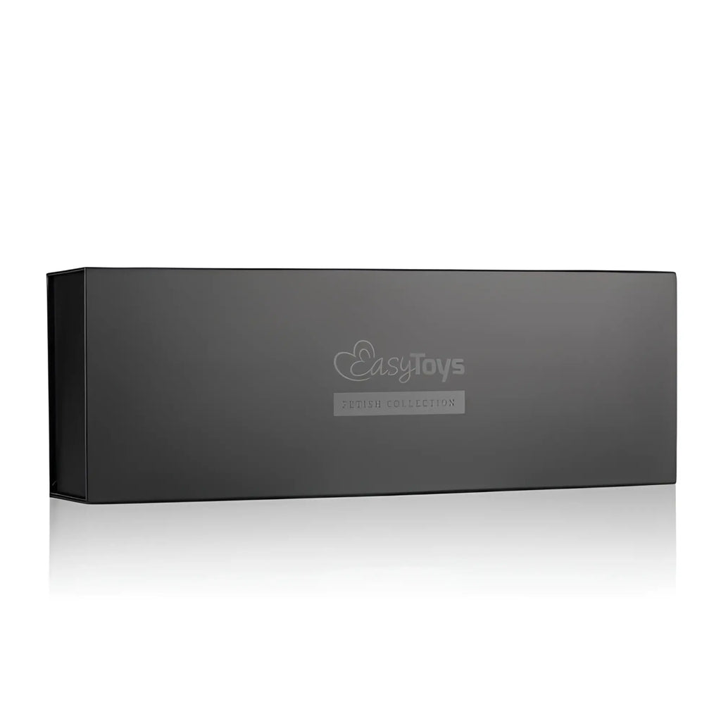 Black rectangular box with easytoys logo and silver label for fetish collection beginners bondage fantasy kit