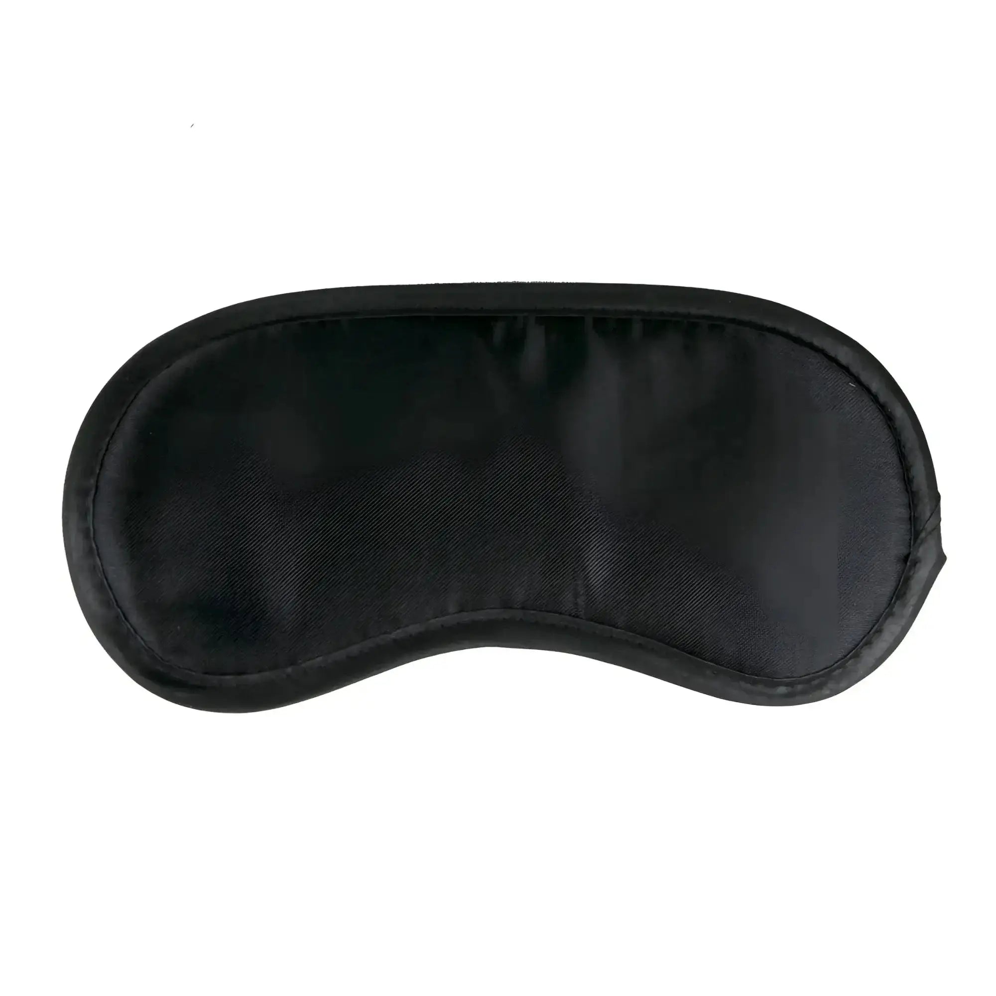 Fetish Collection black satin eye mask featuring smooth glossy finish and neatly stitched edges for comfortable wear