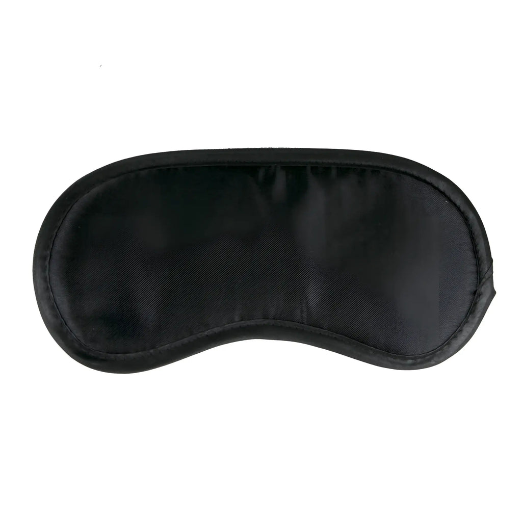 Fetish Collection black satin eye mask featuring smooth glossy finish and neatly stitched edges for comfortable wear