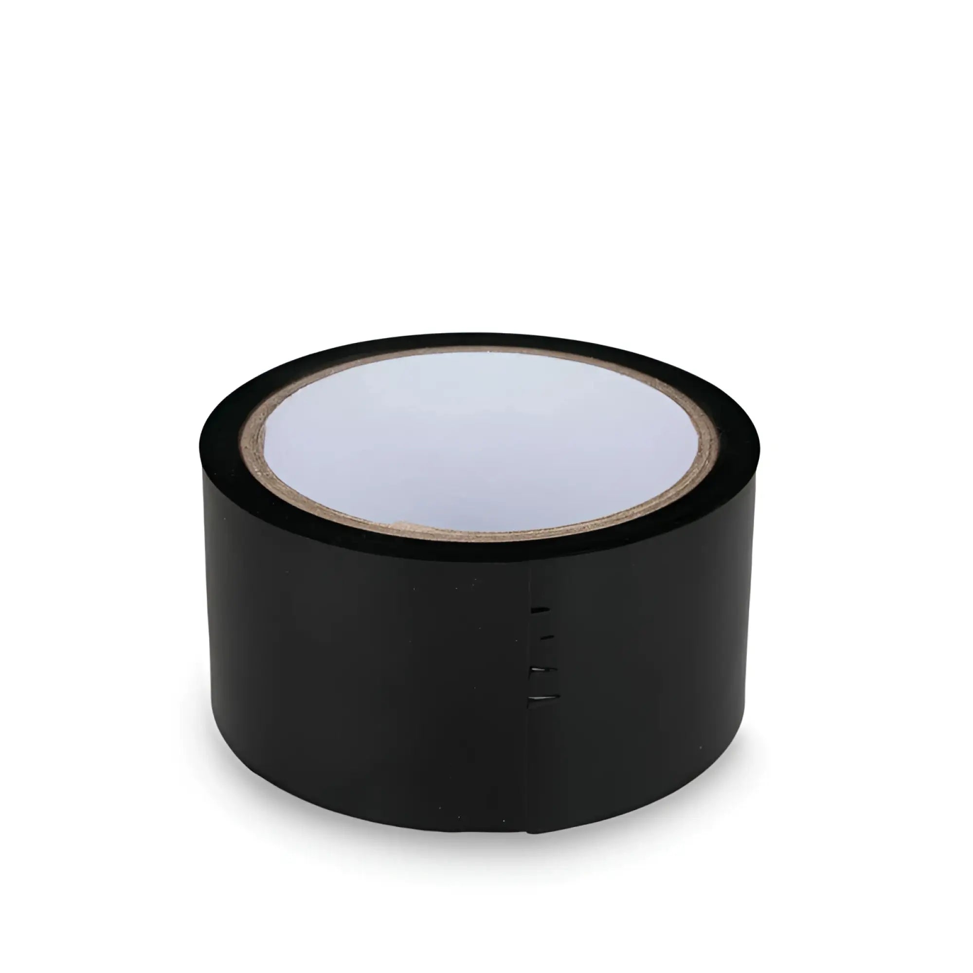 Black adhesive bondage tape roll from fetish collection with matte finish and perforations along its side