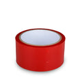 A roll of bright red fetish collection bondage tape with a white inner core and brown cardboard backing