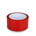 A roll of bright red fetish collection bondage tape with a white inner core and brown cardboard backing