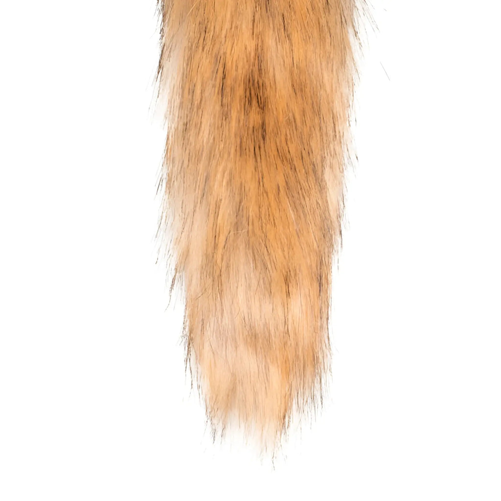 A plush orange-brown faux fur fox tail with a soft dense texture and gold plug from Fetish Collection fox tail no 1