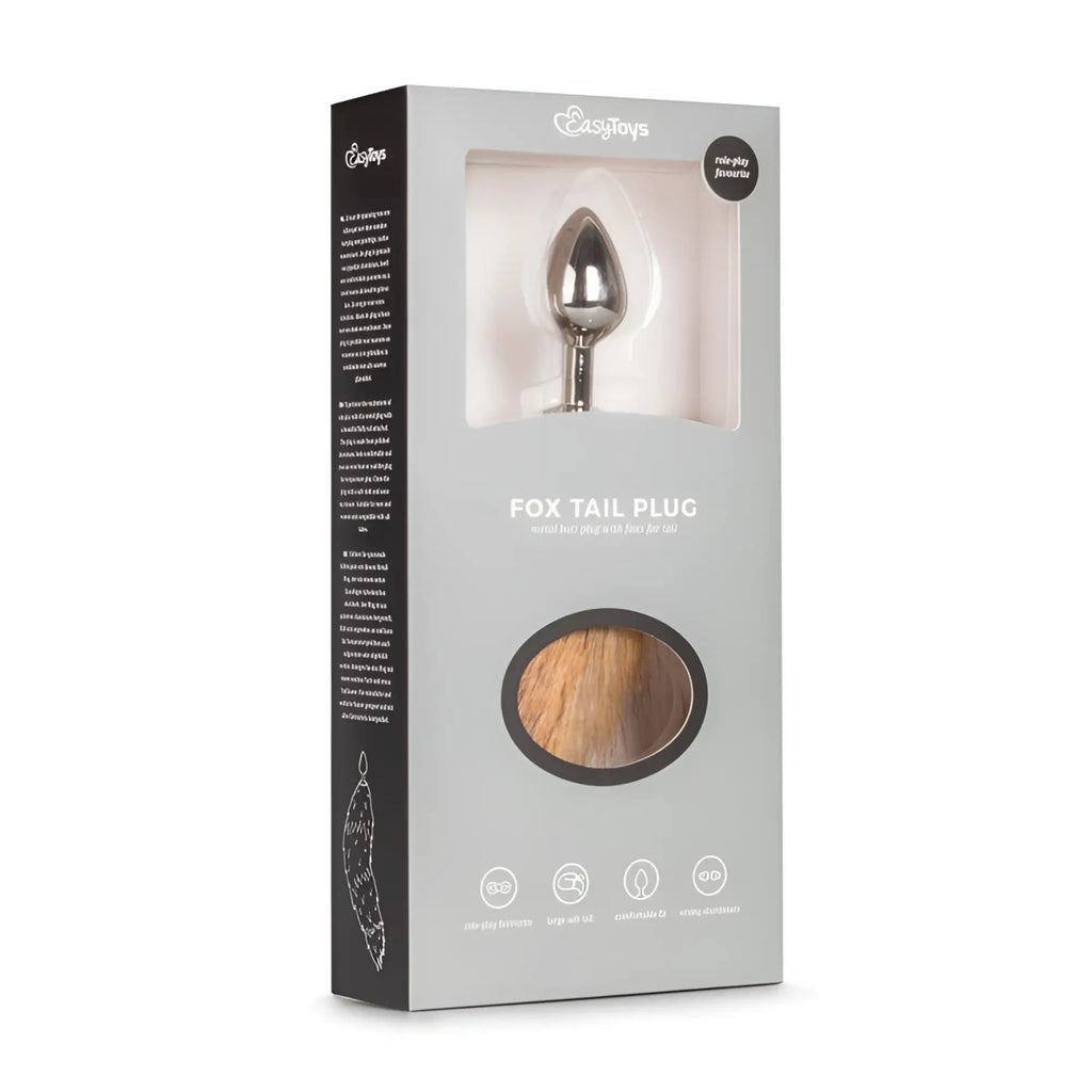 Fetish collection fox tail no 2 silver plug with a silver metallic fox tail and sleek tapered smooth finish