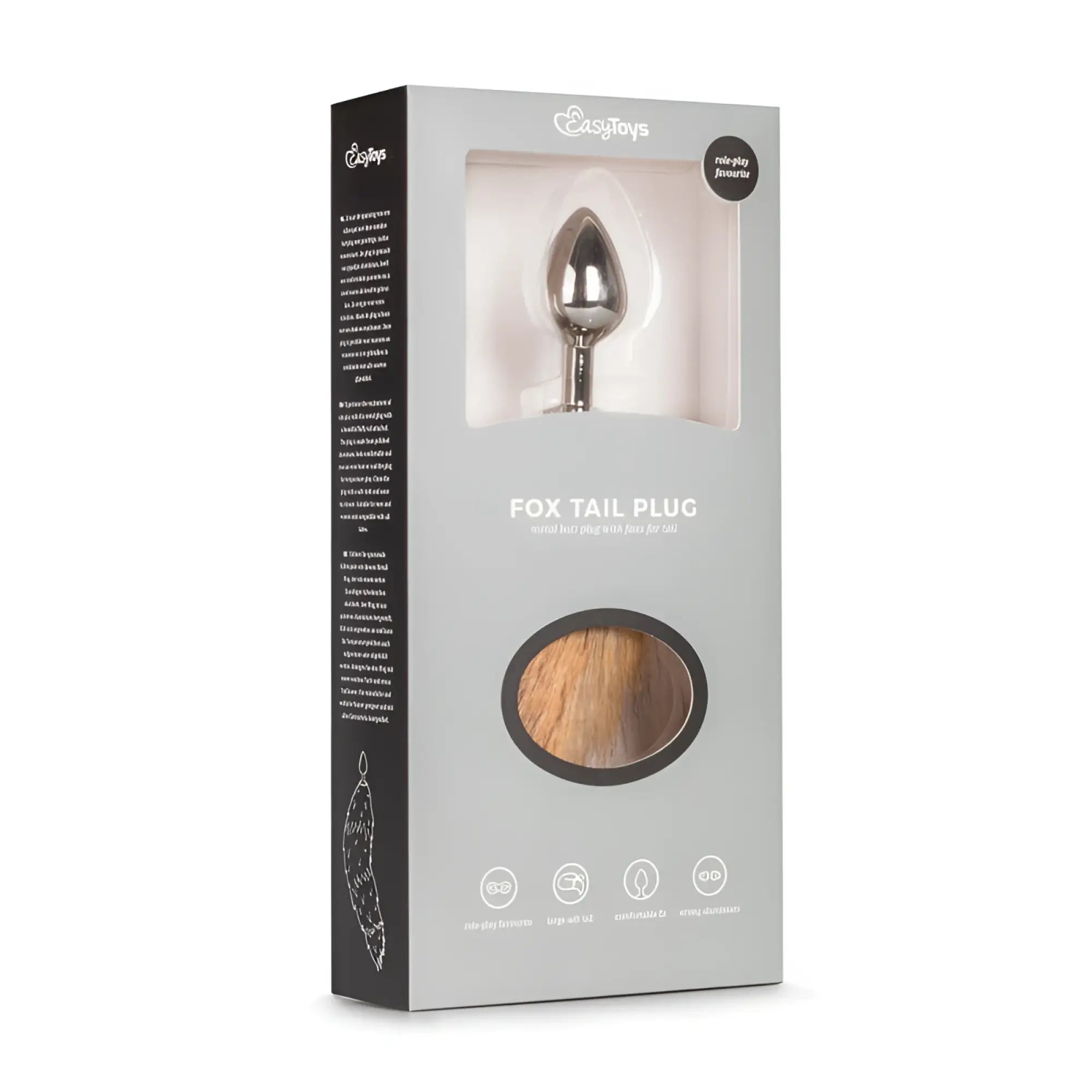 Fetish collection fox tail no 2 silver plug with a silver metallic fox tail and sleek tapered smooth finish