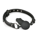 Black leather collar with matte black silicone gag and metal rings from fetish collection gag with silicone dong product