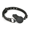 Black leather collar with matte black silicone gag and metal rings from fetish collection gag with silicone dong product