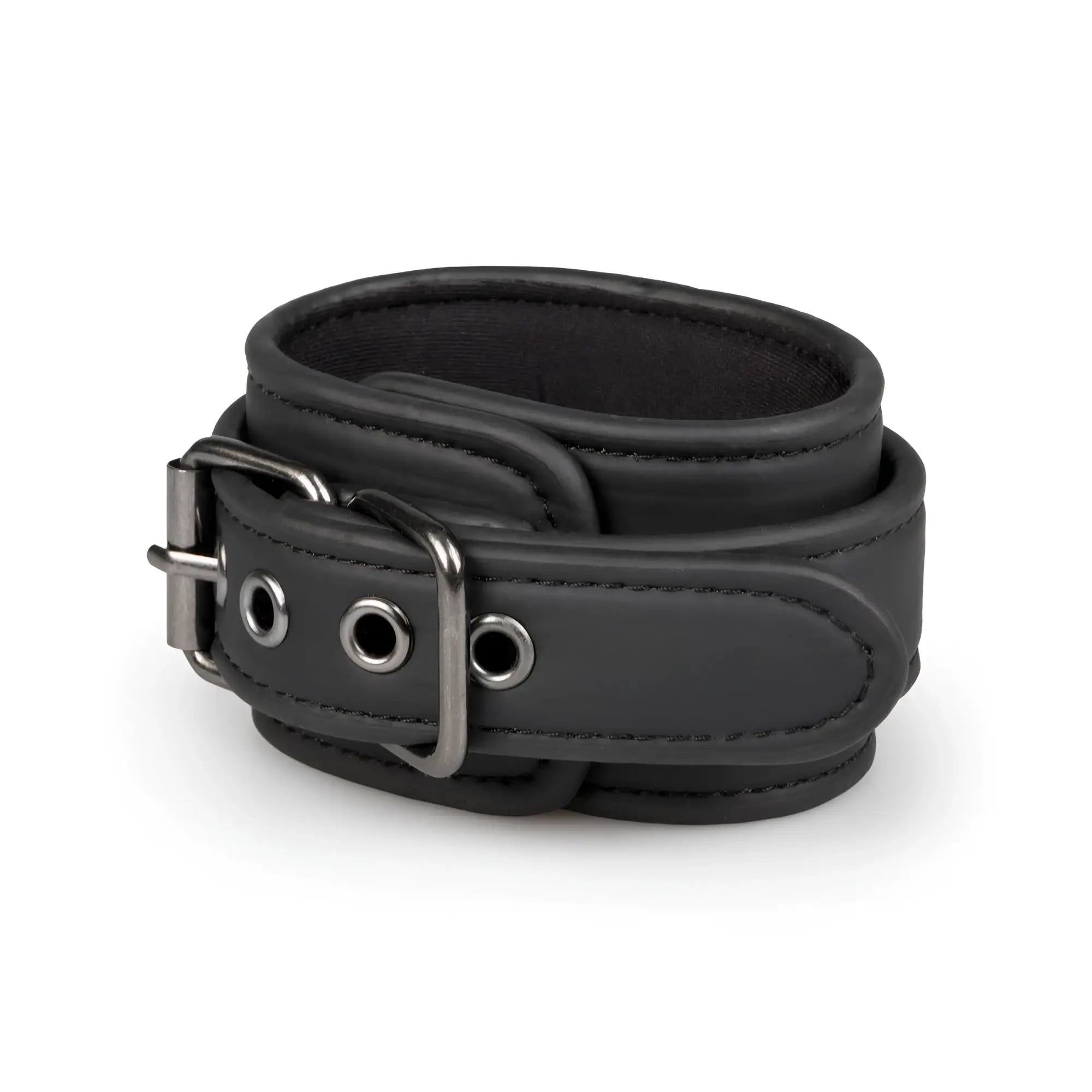 Black leather wrist cuff from fetish collection handcuffs black with silver buckle and matching metal eyelets