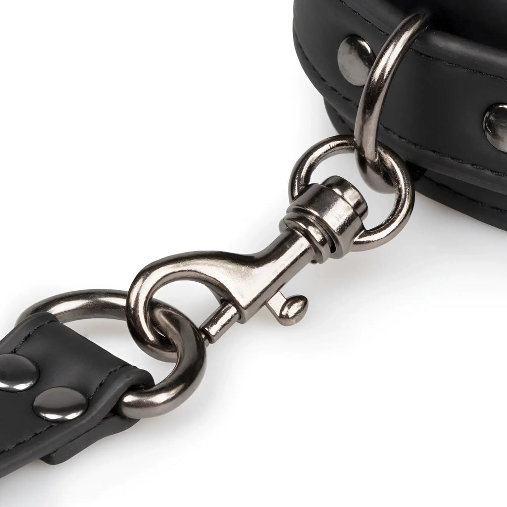 Black leather collar from fetish collection hogtie black with silver metal hardware and sturdy snap hook