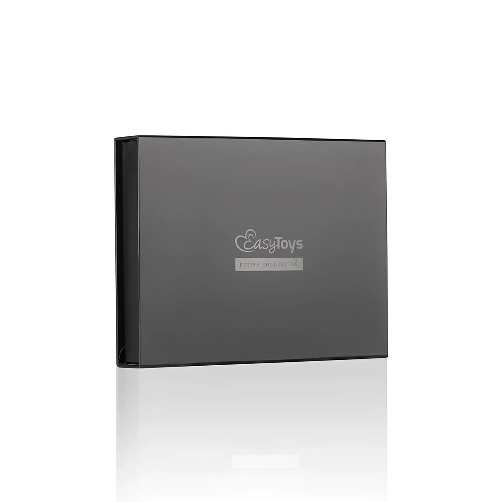 Black matte-finish rectangular box with silver embossed easytoys logo and fetish collection text for hogtie use