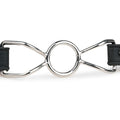 Fetish collection metal o-ring mouth gag with silver metal horsebit and black leather straps for fetish use
