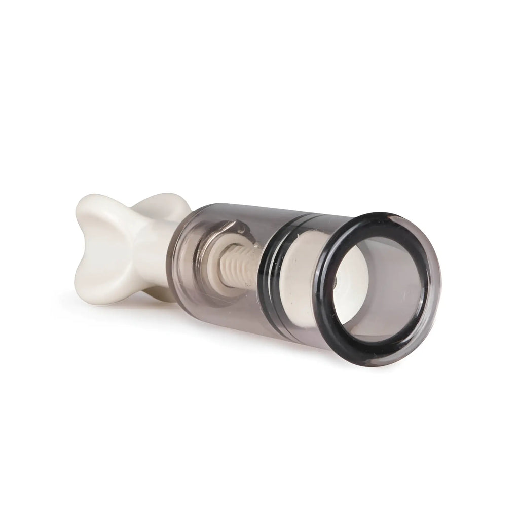 Transparent gray glass nipple and clit sucker with white bone handle and internal spiral from fetish collection 3 pc set